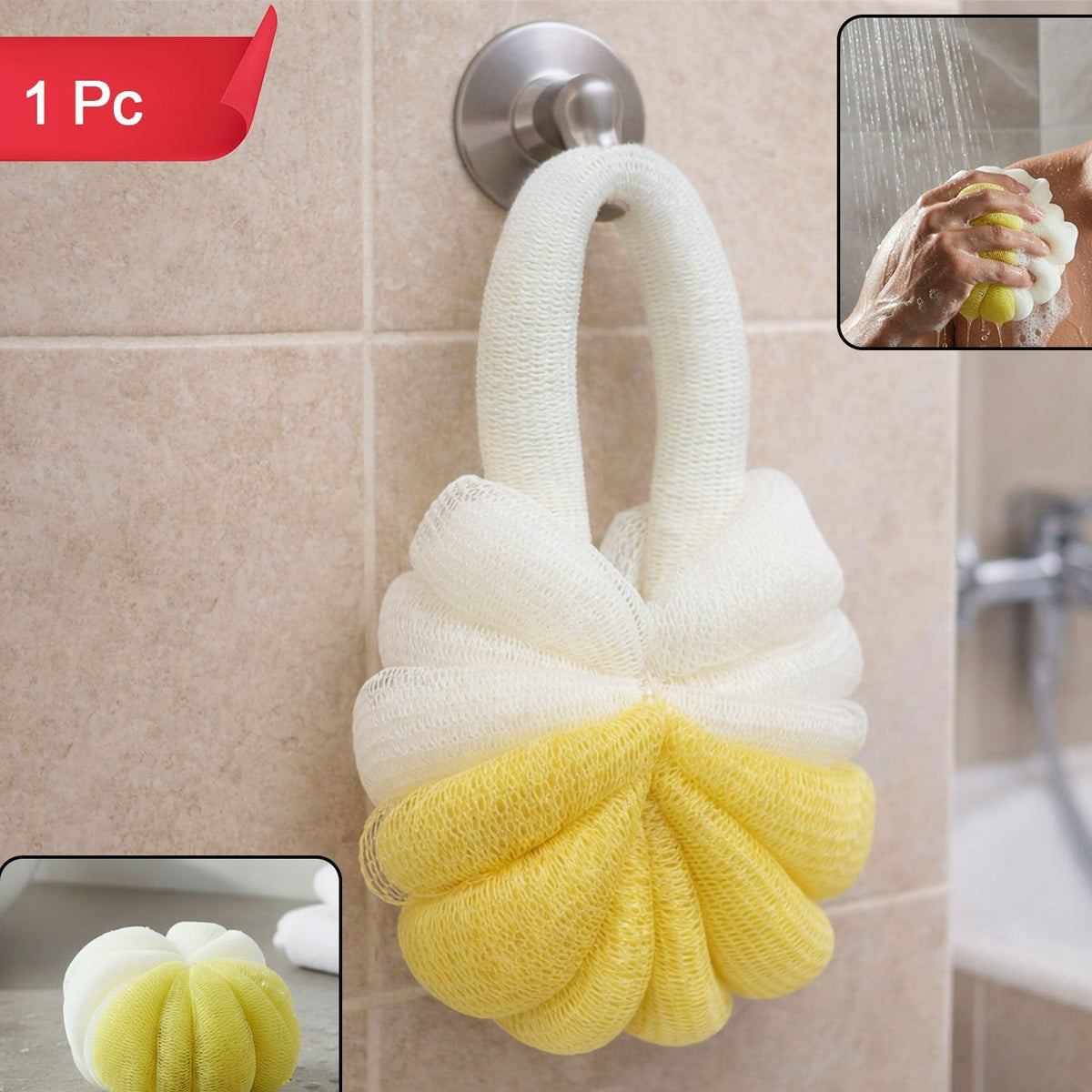 Dual Color Soft Mesh Bath Loofah Body Scrubber - 1 Pc - Happy Price - Image 1