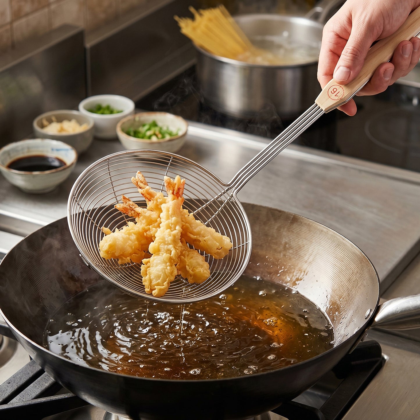 Stainless Steel Frying Skimmer with Wooden Handle - 45cm Length, 1 Pc - Great Price - Image 6