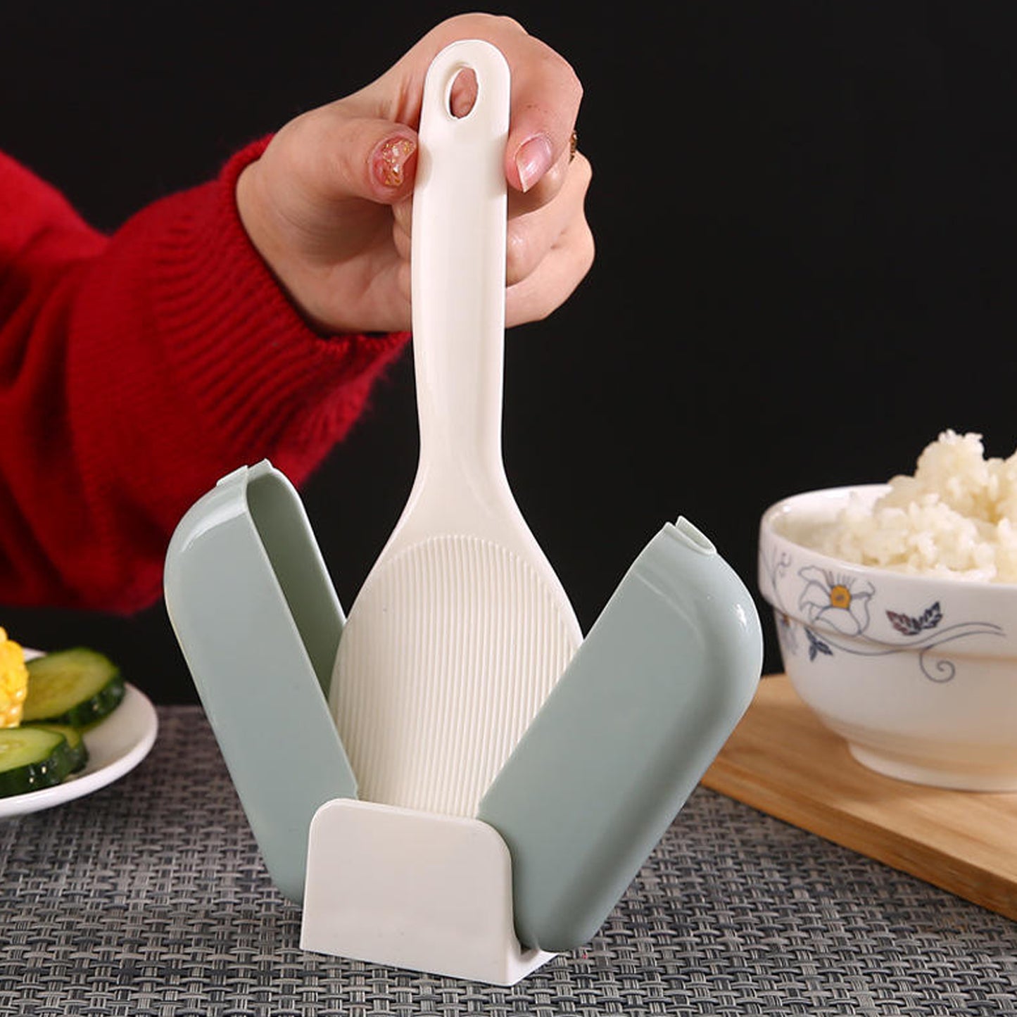 Automatic Rice Spoon Holder with Dust Cover - Hygienic Kitchen Storage - Happy Price - Image 4