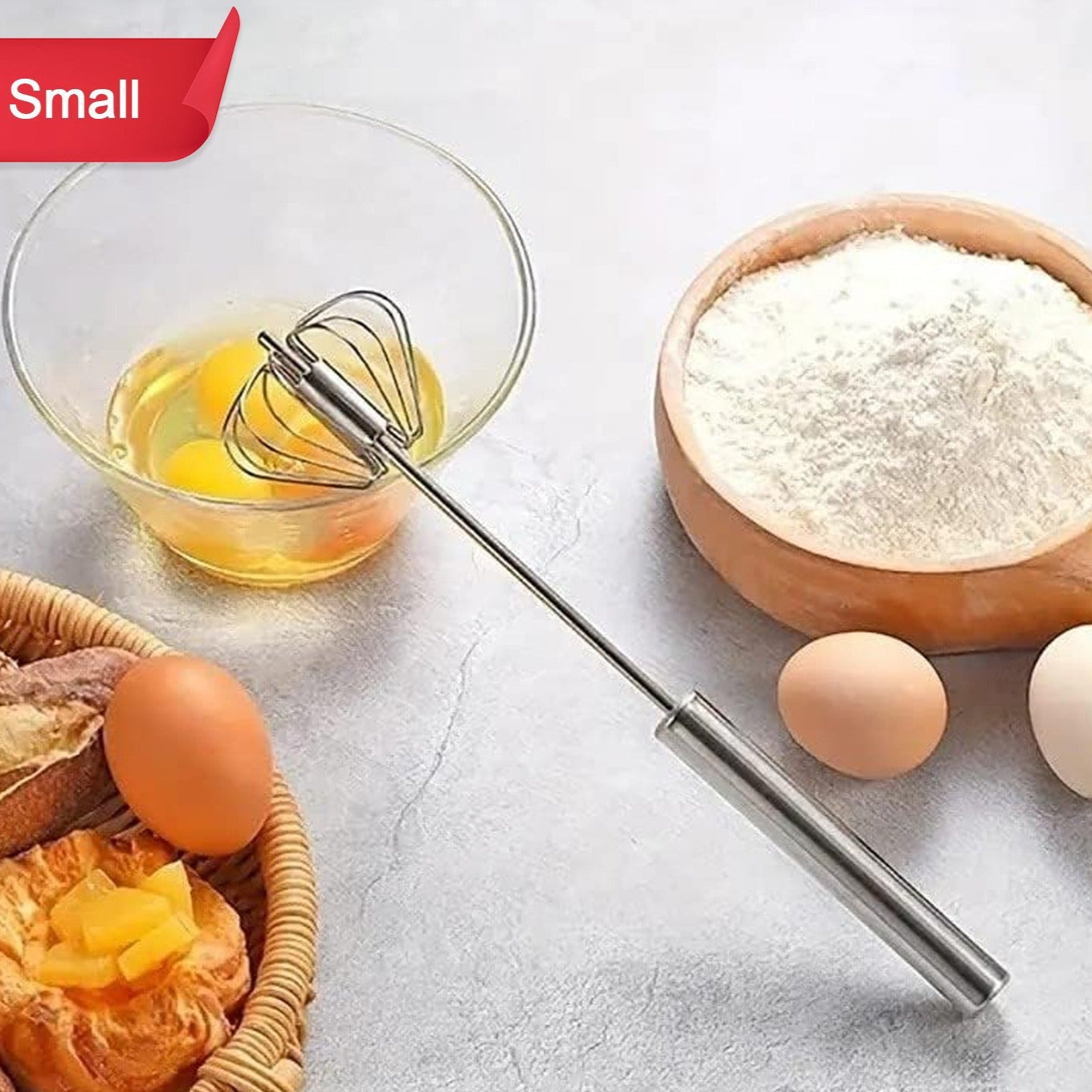 Small Stainless Steel Egg Whisk Hand Push Rotary Whisk Blender (1 Pc 27 Cm) - Happy Price - Image 1
