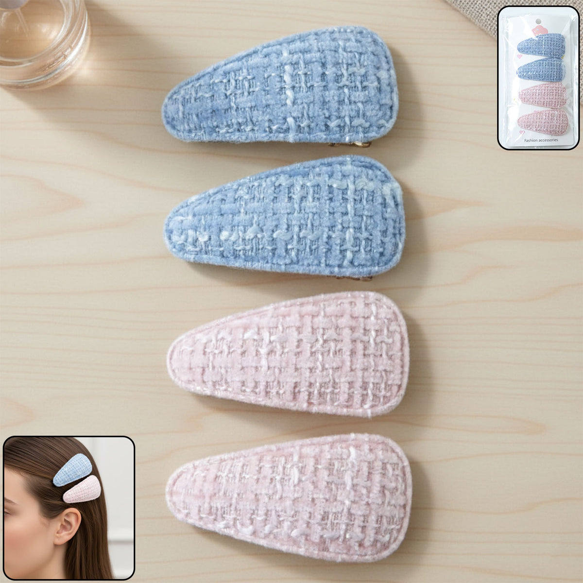 Textured Fabric Snap Hair Clips Set - 4 Pieces for Women & Girls - Happy Price - Image 2