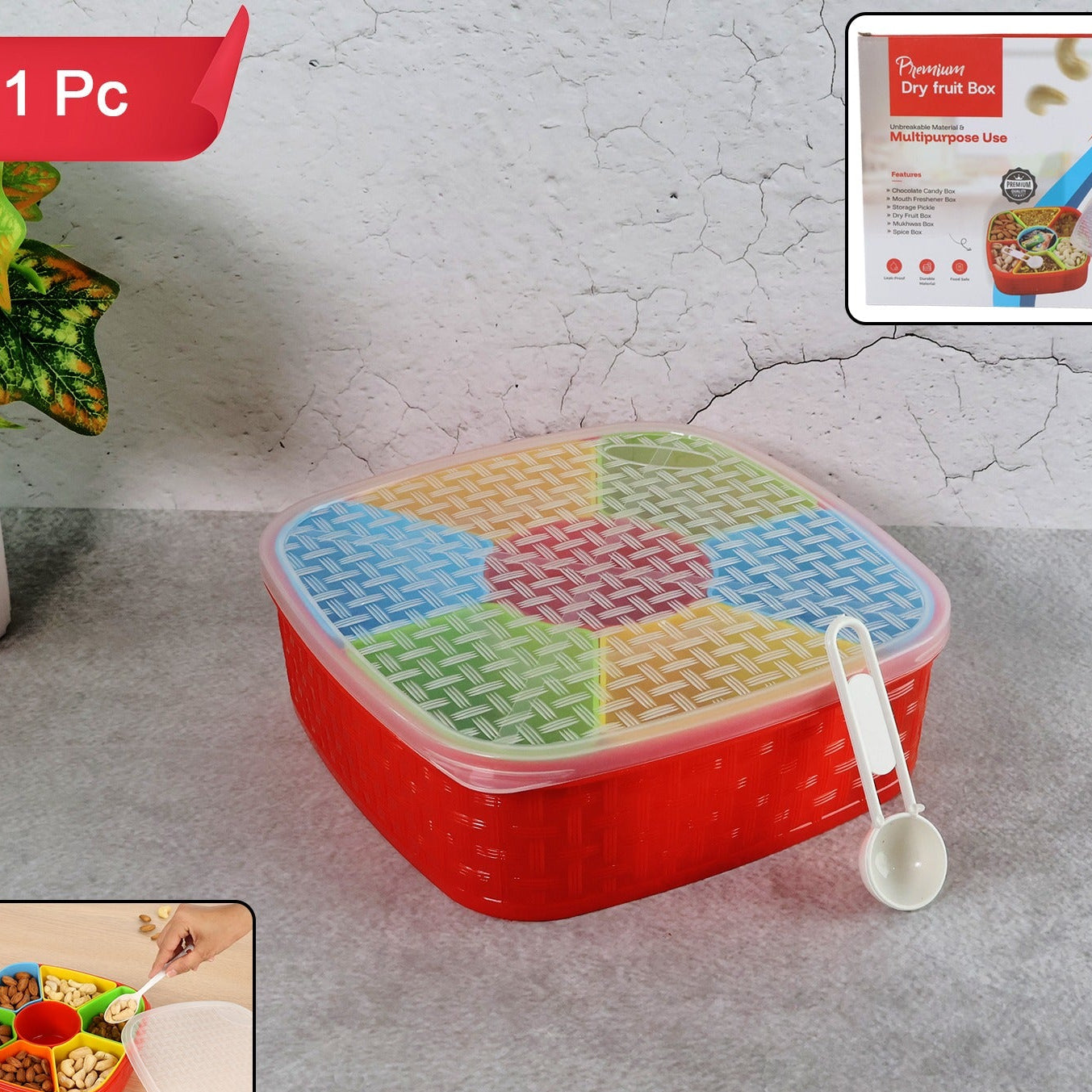 7-Section Dry Fruit & Snack Organizer Box with Spoon - Happy Price - Image 1