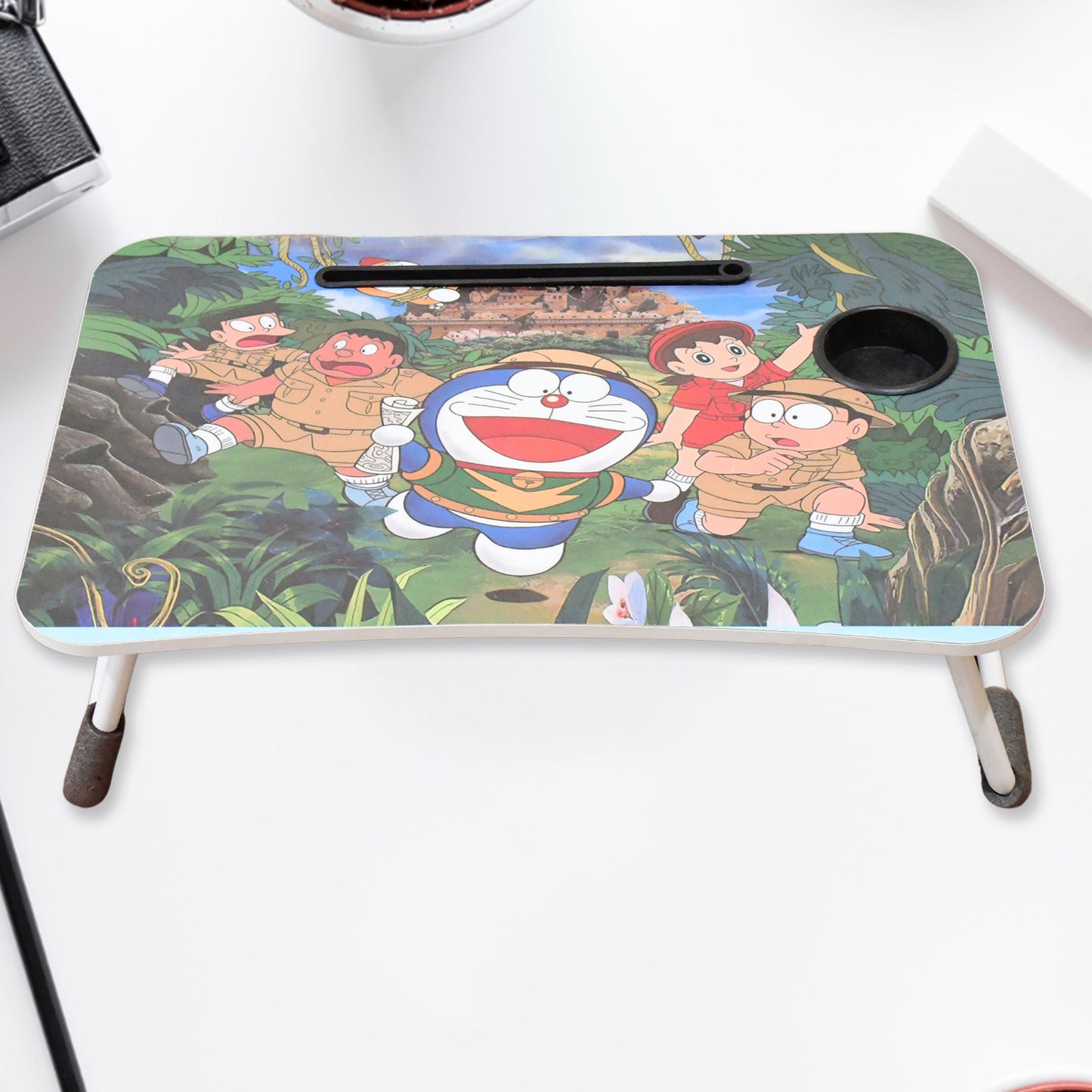 Foldable Cartoon Design Laptop Table with Cupholder and Drawer - 58x39 cm - Happy Price - Image 5