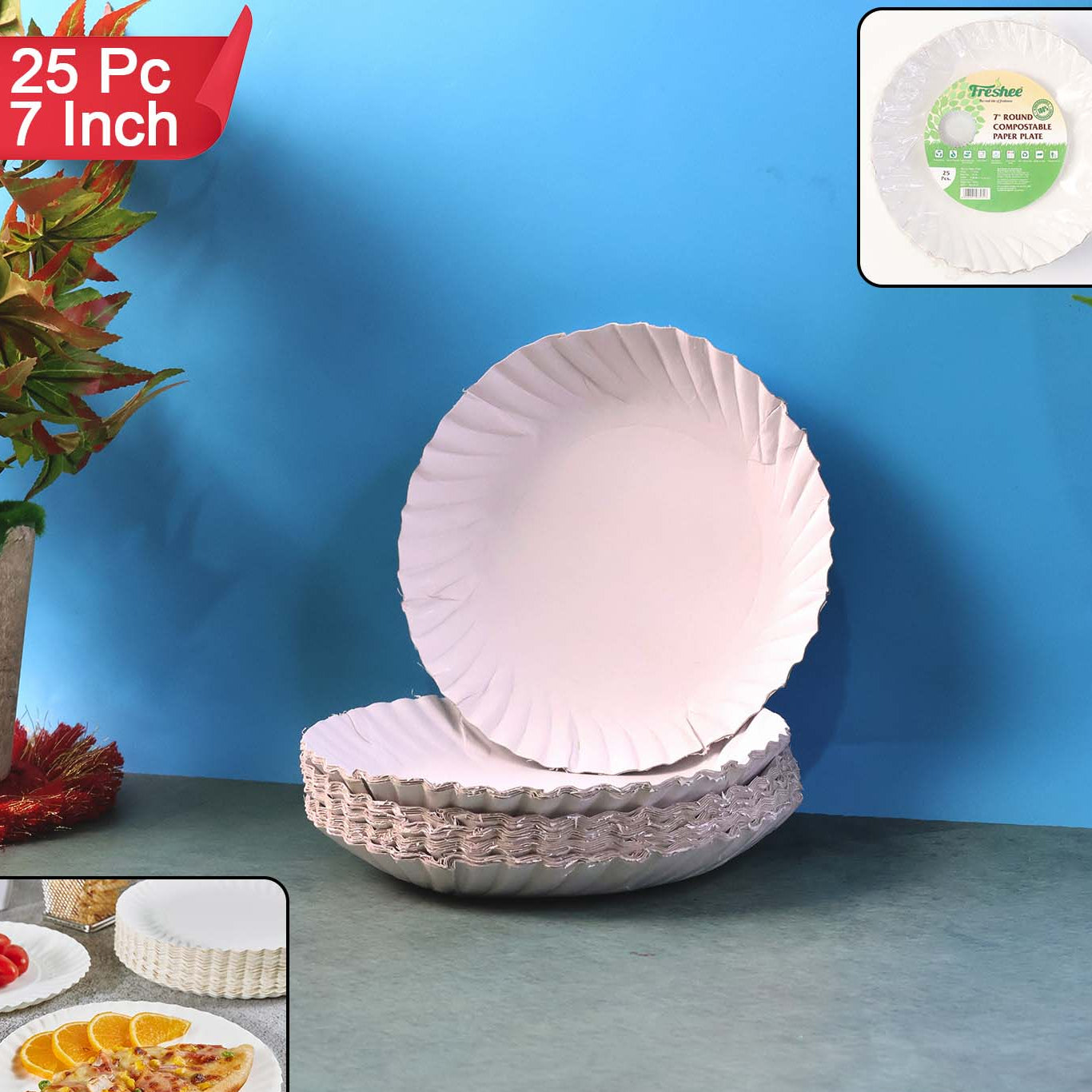 7 Inch Compostable Paper Plates - 25 Pcs Pack | Eco-Friendly Disposable Dinnerware - Happy Price - Image 1