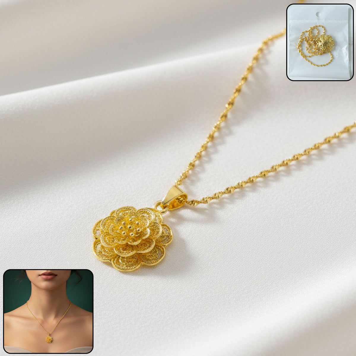 Gold Plated Floral Pendant Necklace for Women (1 Pc) - Happy Price - Image 2