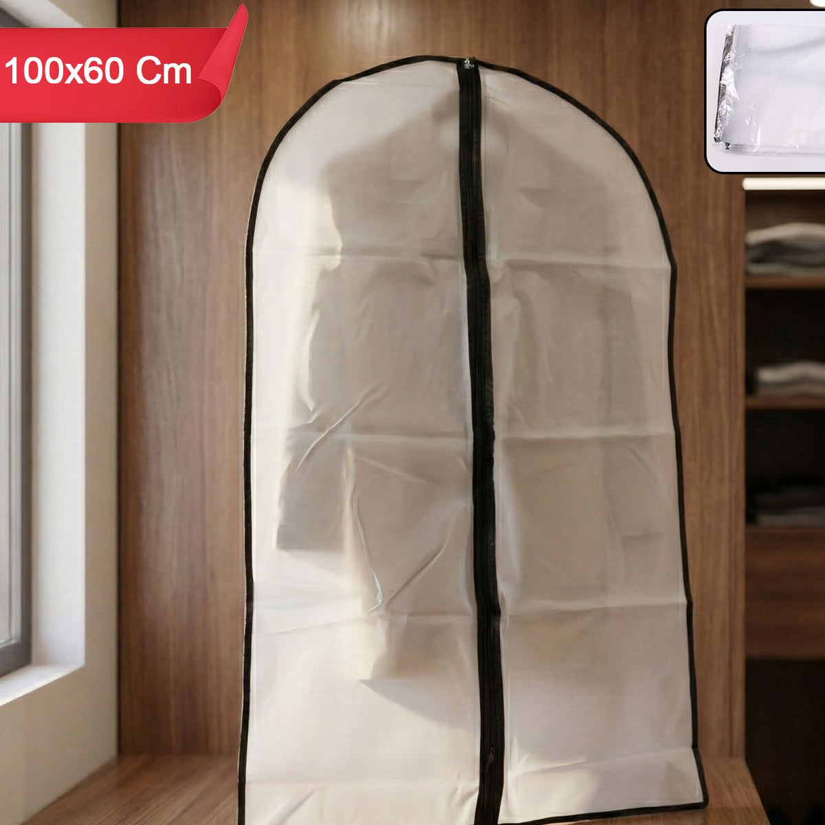 Large Transparent Garment Cover with Zipper - 100 x 60 cm, 1 Pc - Happy Price - Image 1
