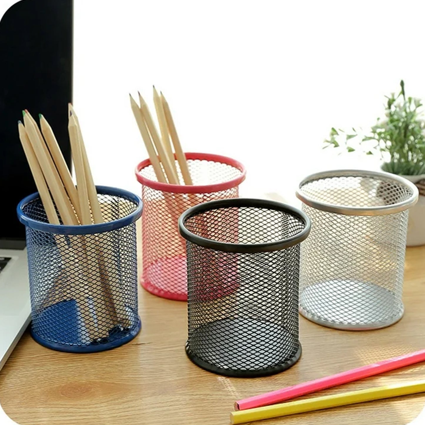 Pen Holder Pen Holder Office Desk Metal Mesh Pen Stand Pencil Stationery Holder Desk Organizer Stand Storage Pencil Case (1 Pc) - Happy Price - Image 7