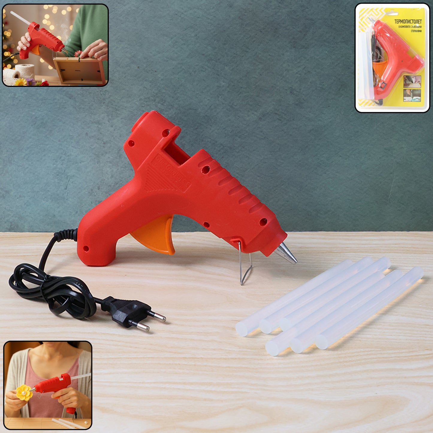 20W Hot Melt Glue Gun Kit with 6 Transparent Glue Sticks - Happy Price - Image 2