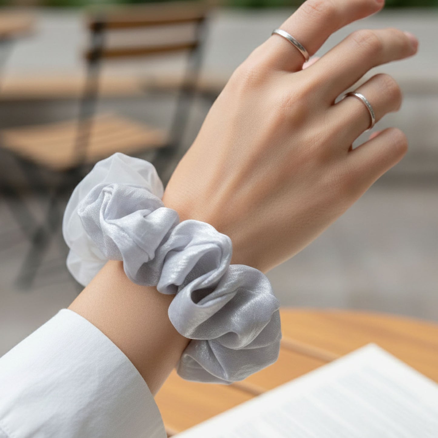 Dual-Tone Satin Mesh Hair Scrunchie (1 Pc) - Happy Price - Image 5