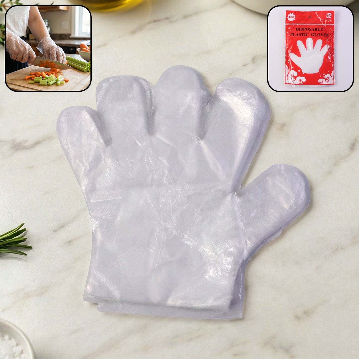 Transparent Disposable Plastic Gloves - 100 Piece Pack for Kitchen & Cleaning - Happy Price - Image 2