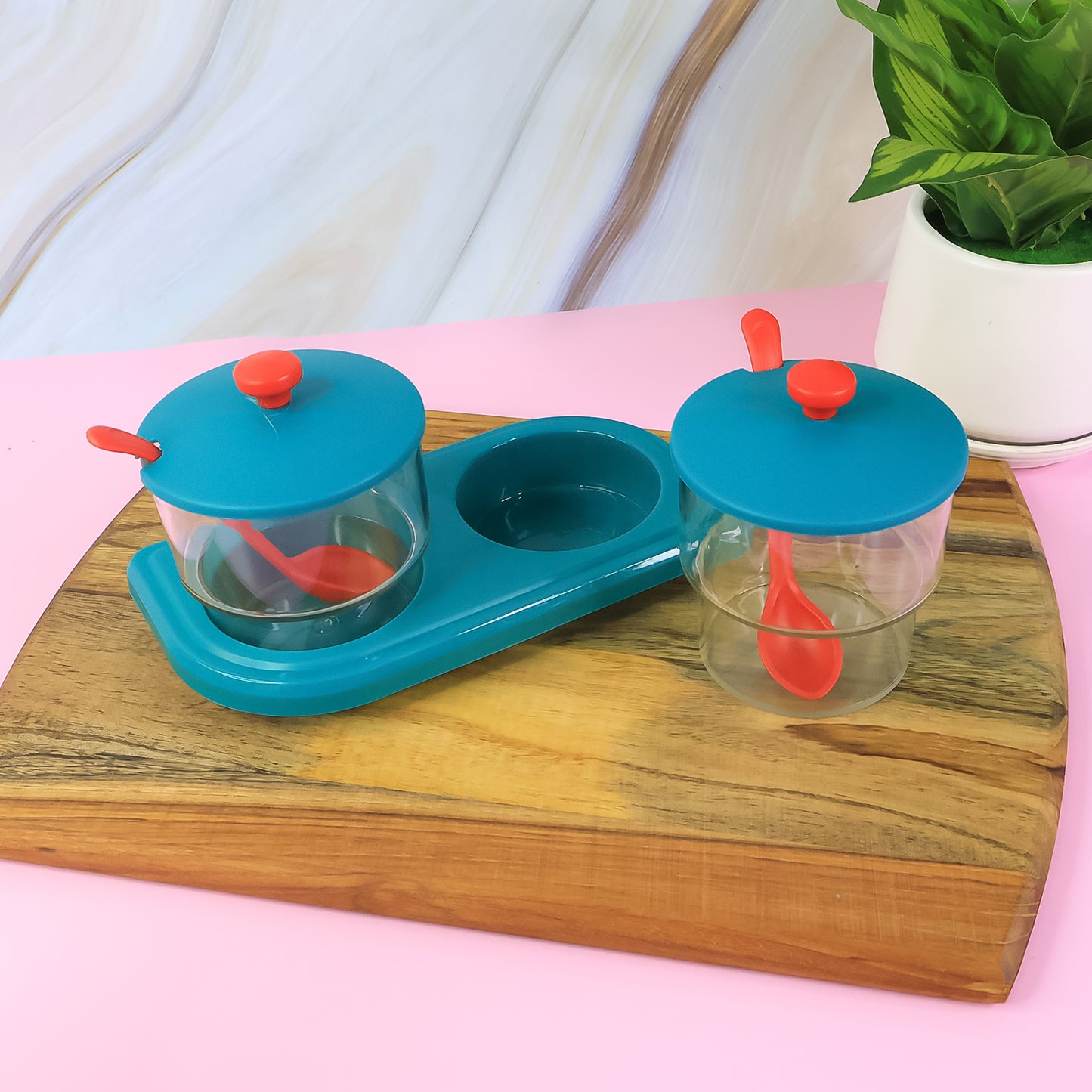 HappyPrice 2 Pcs Kitchen Spice Container Set with Tray and Spoons - Food Grade Plastic Organizer - Happy Price - Image 5