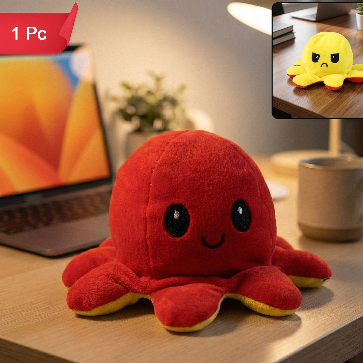 Reversible Octopus Mood Plush Toy (1 Pc) - Express Yourself with Soft Decor - Happy Price - Image 1