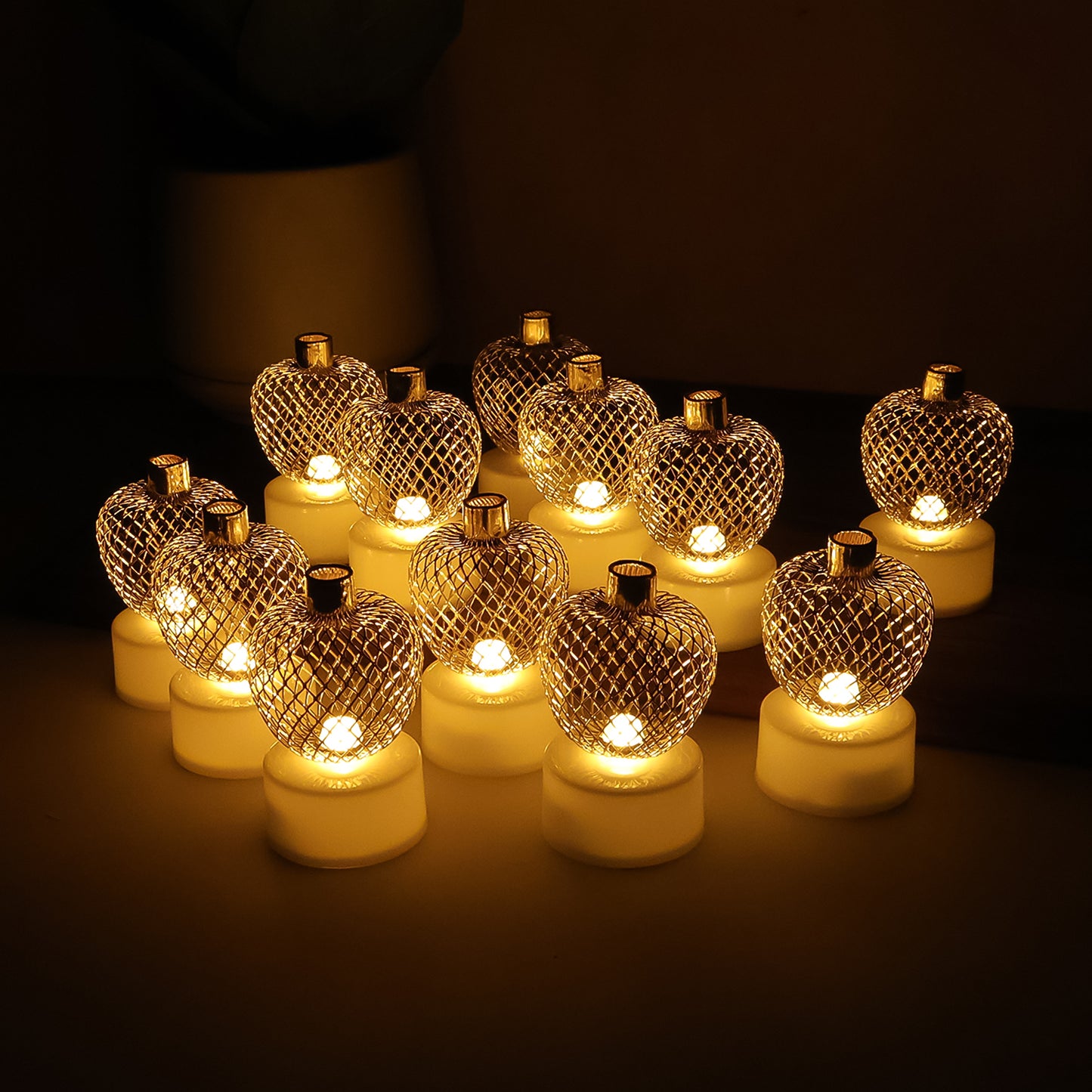 Decorative Apple Shape LED Tealight Candles - Set of 12 Flameless Lights - Happy Price - Image 3