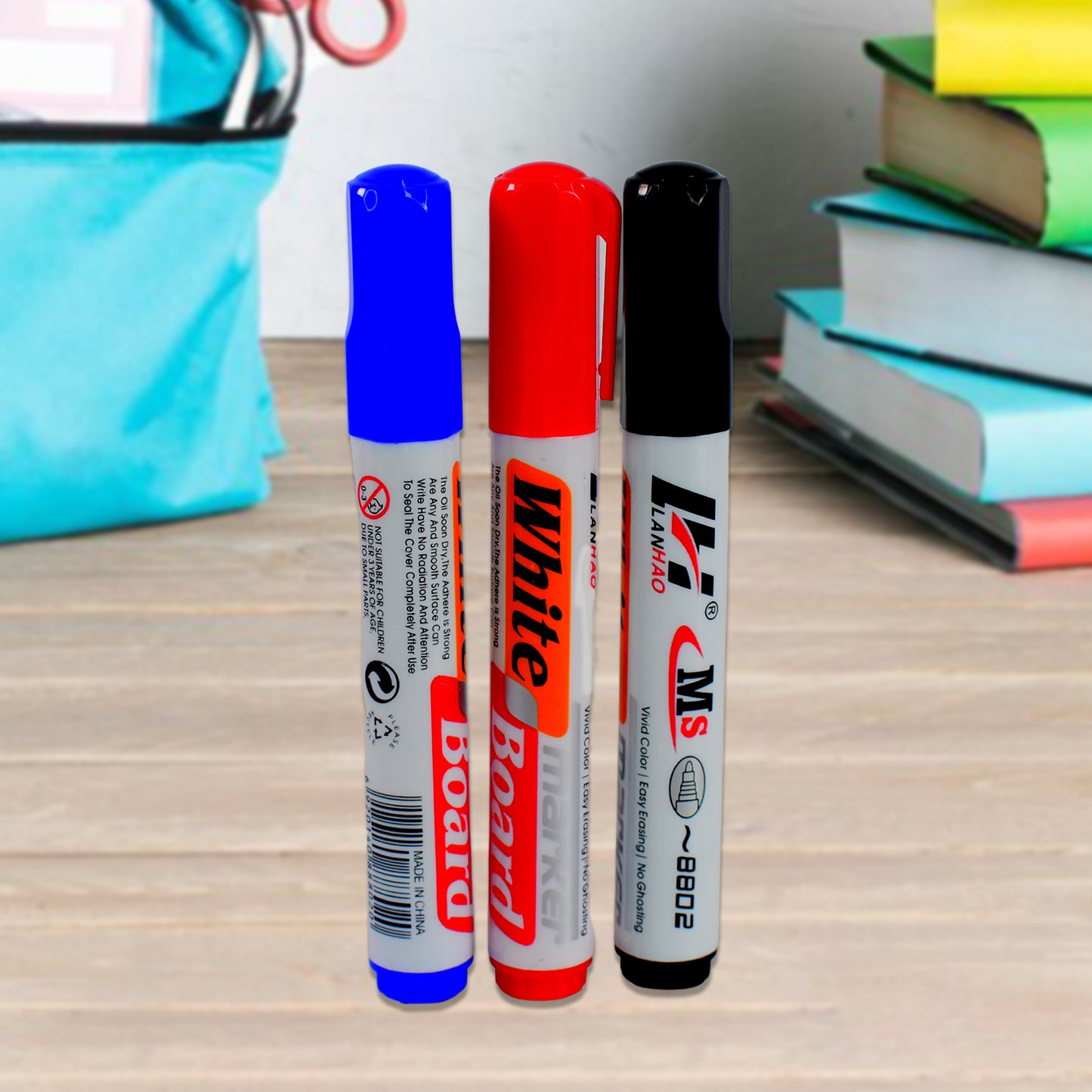 Whiteboard Marker Set (Blue Black Red) With Board Duster - Pack Of 4 - Happy Price - Image 3