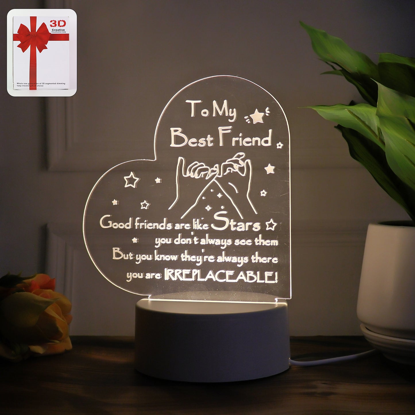 Heart Shape 3D LED Acrylic Night Lamp - Friendship Gift (1 Pc) - Happy Price - Image 3