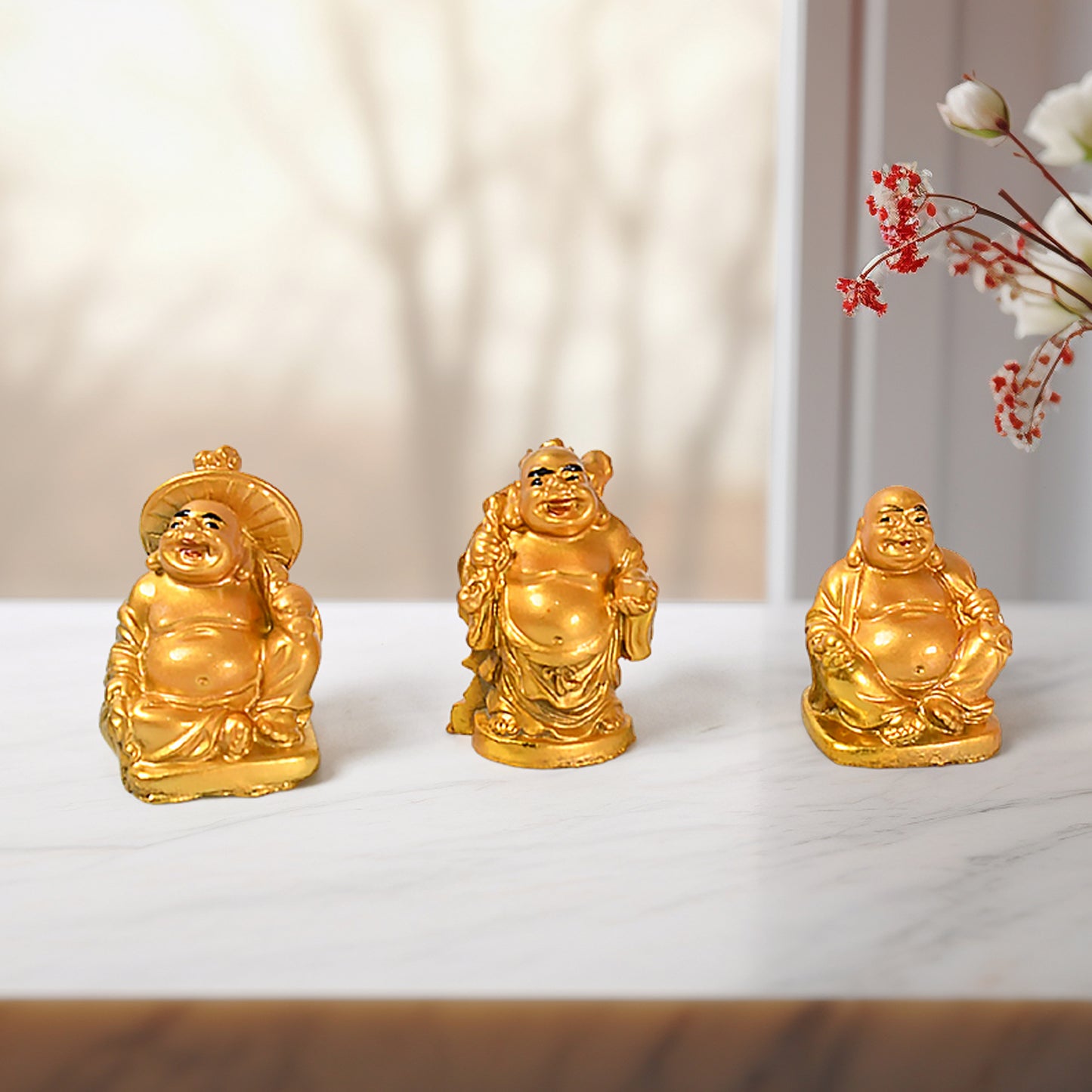Golden Laughing Buddha Set Of Six Pieces Statue For Happiness Wealth Good Luck Decor For Wealth And Success (6 Pcs Set) - Happy Price - Image 6