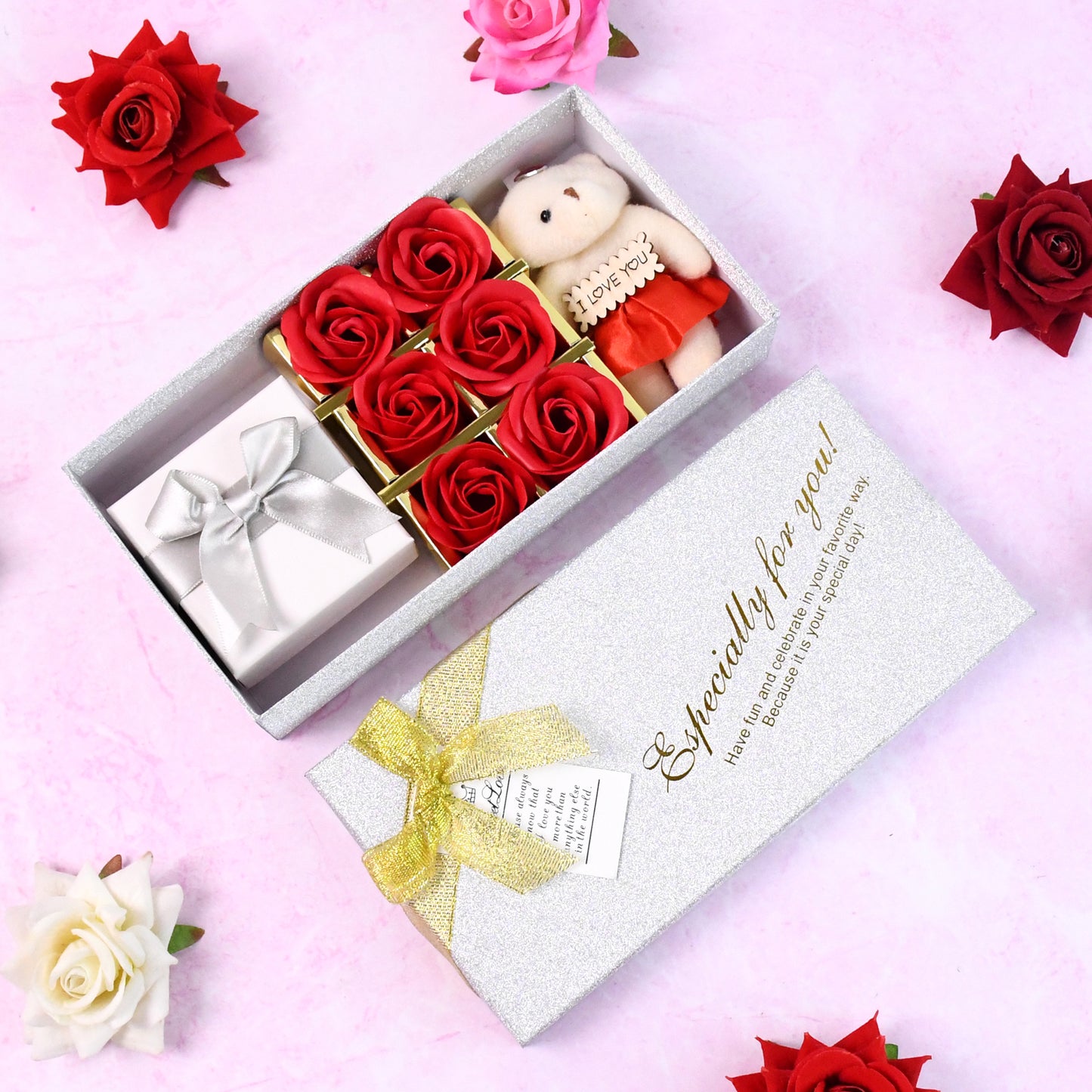 Valentine Day Gift Set Scented Rose Flowers Pack With Teddy - Happy Price - Image 3