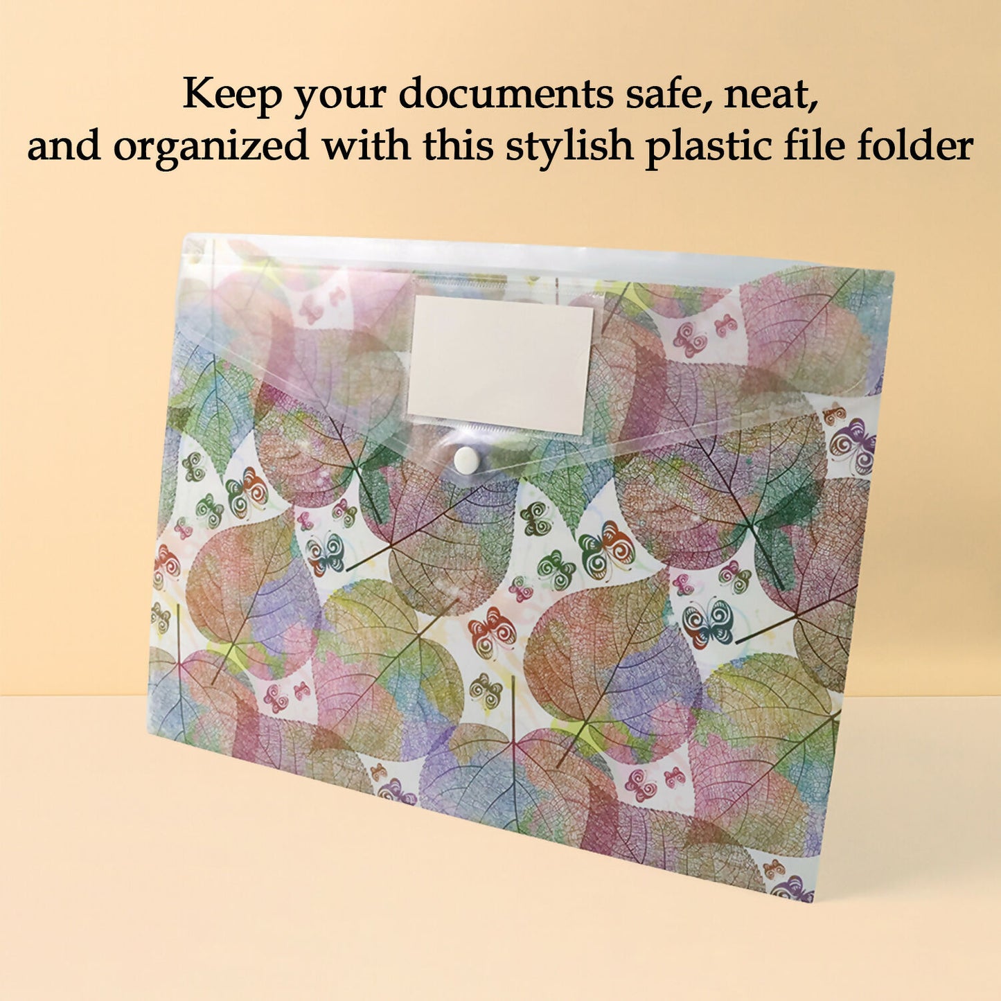 A4 Leaf Print Document Folder with Button Closure and Label Slot (1 Pc) - Happy Price - Image 4
