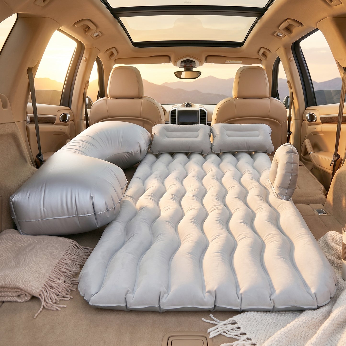 Grey Portable Car Air Bed with Pump & Pillows for SUV Travel - Happy Price - Image 3