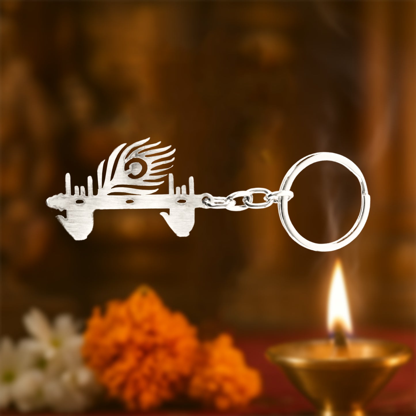 Krishna Flute & Peacock Feather Metal Keychain - 1 Pc - Happy Price - Image 6