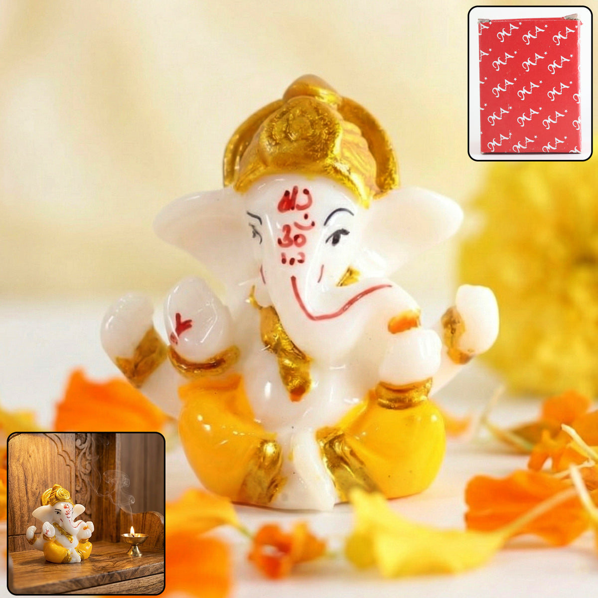 Lord Ganesha Idol - Decorative Ganpati Murti with Golden Crown (1 Pc) - Happy Price - Image 2