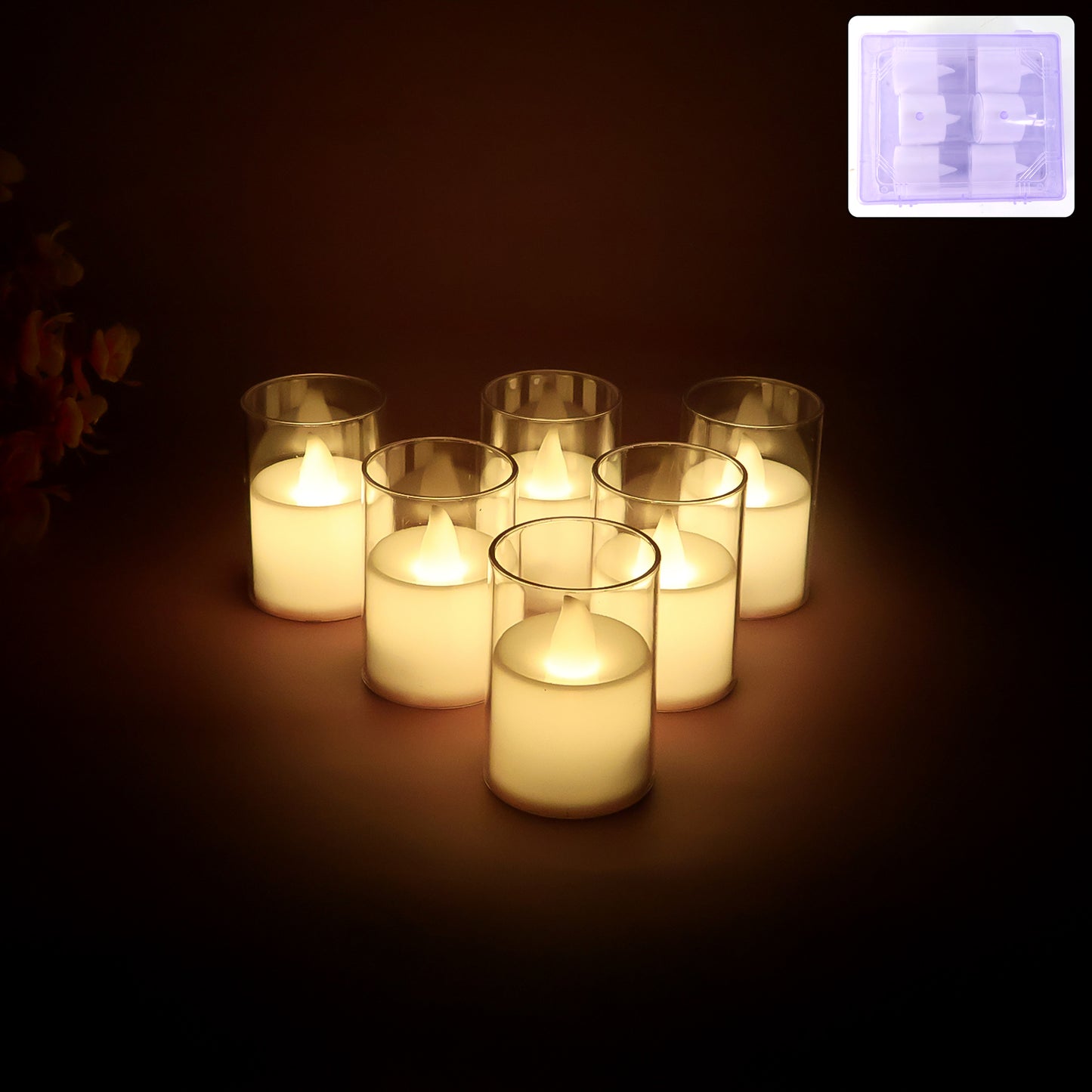 Set of 6 LED Votive Candles with Clear Cups - Battery Operated Flickering Lights - Happy Price - Image 6