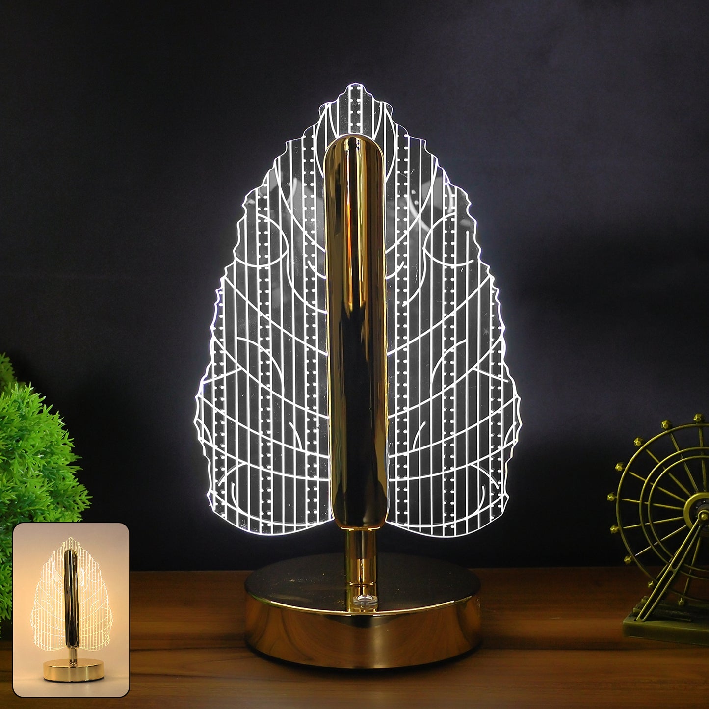 Leaf Design LED Table Lamp with Golden Base - USB Rechargeable Decorative Light (1 Pc) - Happy Price - Image 6