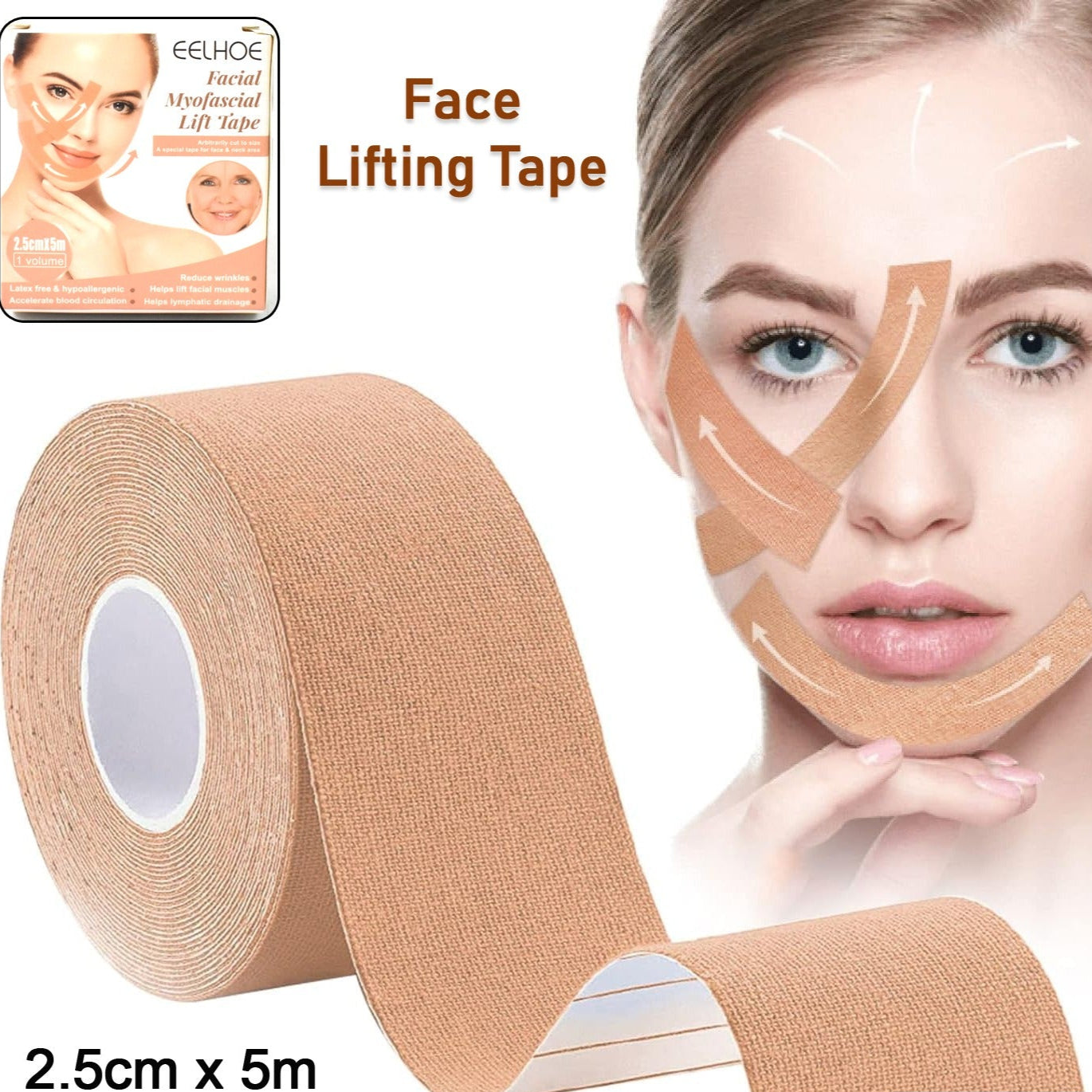 Face Lifting Tape Myofascial Face Tightening Tape 2.5 Cm X 5 M (1 Pc) - Happy Price - Image 1