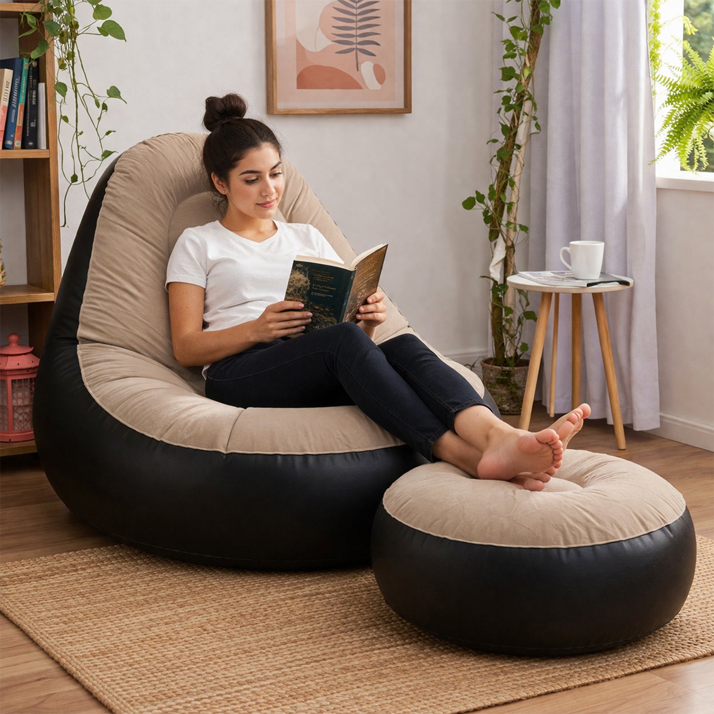 Portable Inflatable Air Sofa Chair with Footrest & Electric Pump - 1 Set - Great Price - Image 2