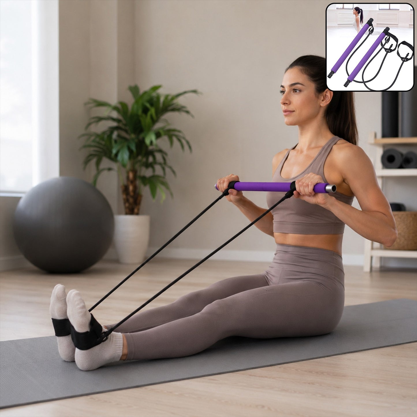 Pilates Bar with Resistance Bands - Full Body Workout Fitness Tube Rod (2 Pc) - Happy Price - Image 2