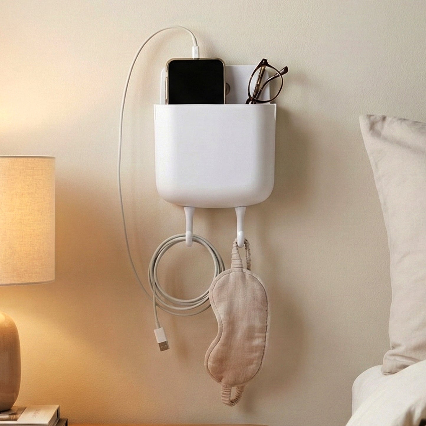Plastic Wall Mount Holder with Hooks for Mobile Charging & Storage - 1 Pc - Happy Price - Image 2