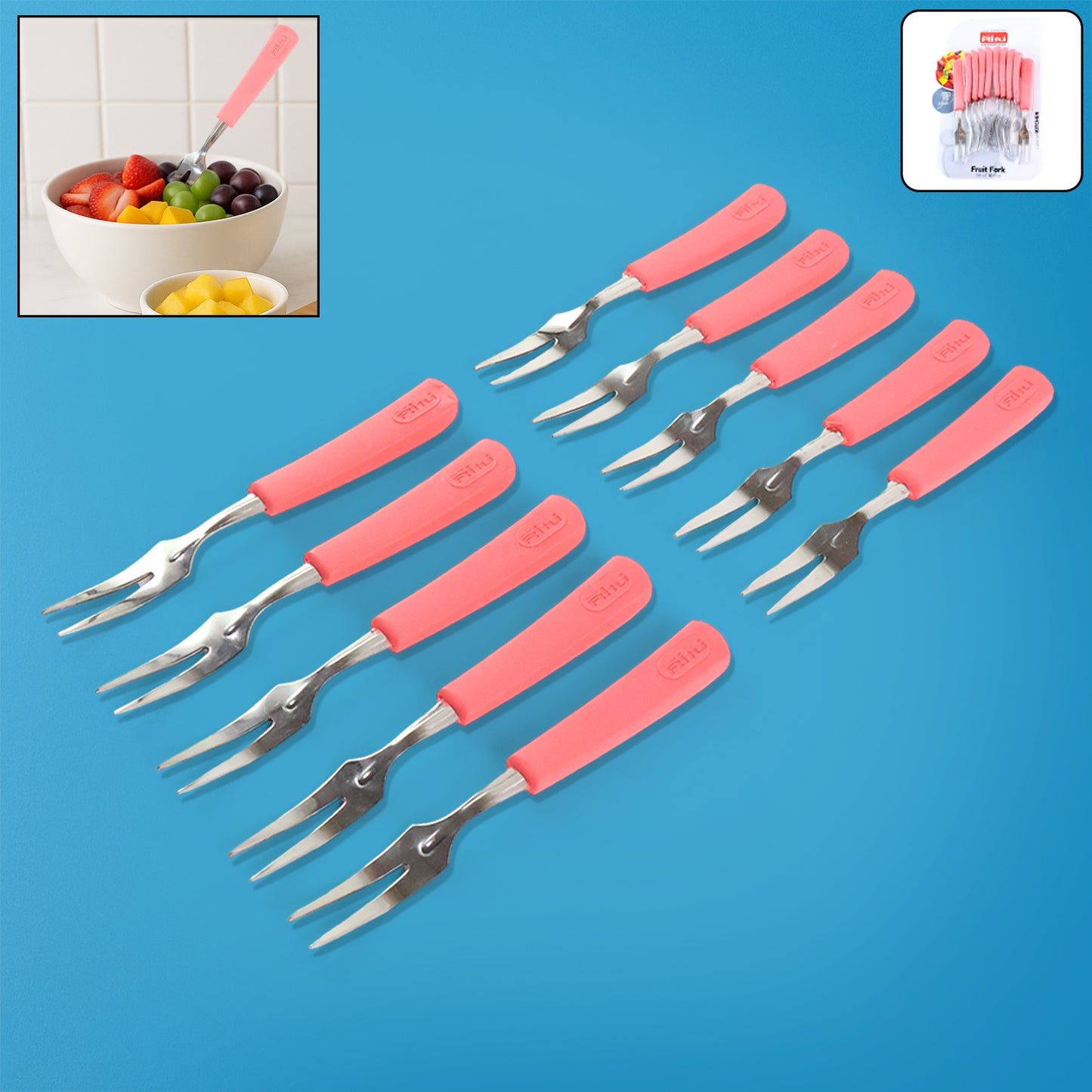 Premium Stainless Steel Fruit Fork Set 10 Pieces With Soft Non-slip Handle - Happy Price - Image 2