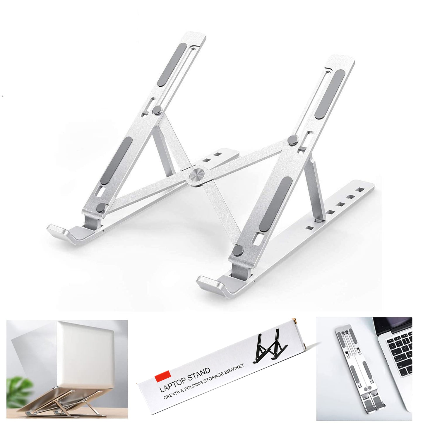 Laptop Stand For Desk Metal Portable Laptop Stand With 6 Adjustable Angles Laptop Riser Phone And Tablet Stand Compatible For All Laptop - Happy Price - Image 6