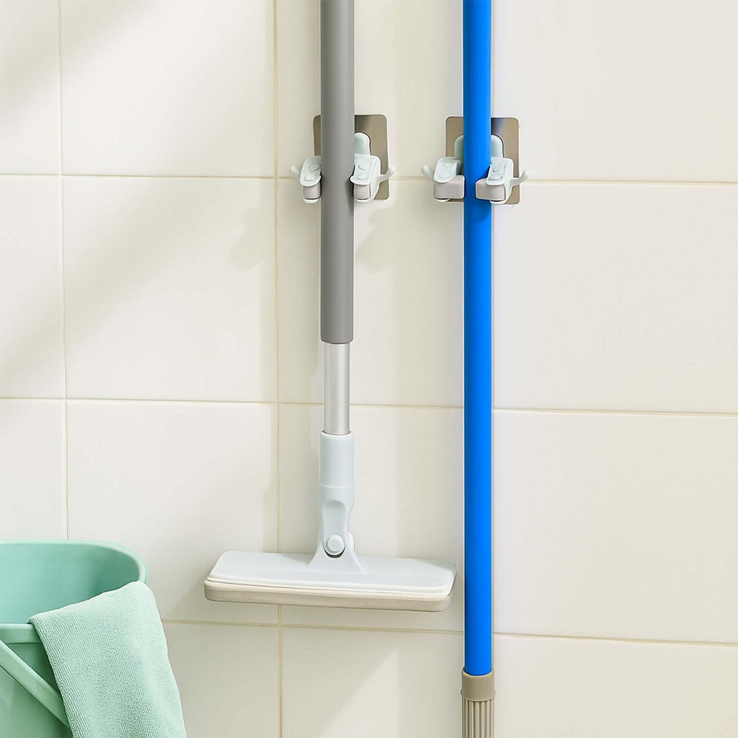 Wall Mounted Mop and Broom Holder Clips - 2 Piece Set with Adhesive Backing - Happy Price - Image 3