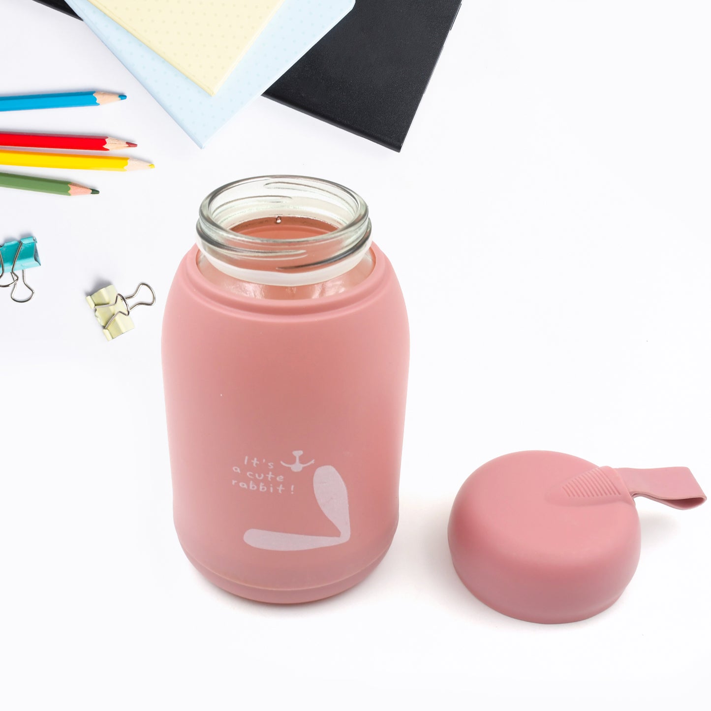 Cute Rabbit Glass Water Bottle - 380ml, Leak-Proof for Travel & Daily Use - Happy Price - Image 2