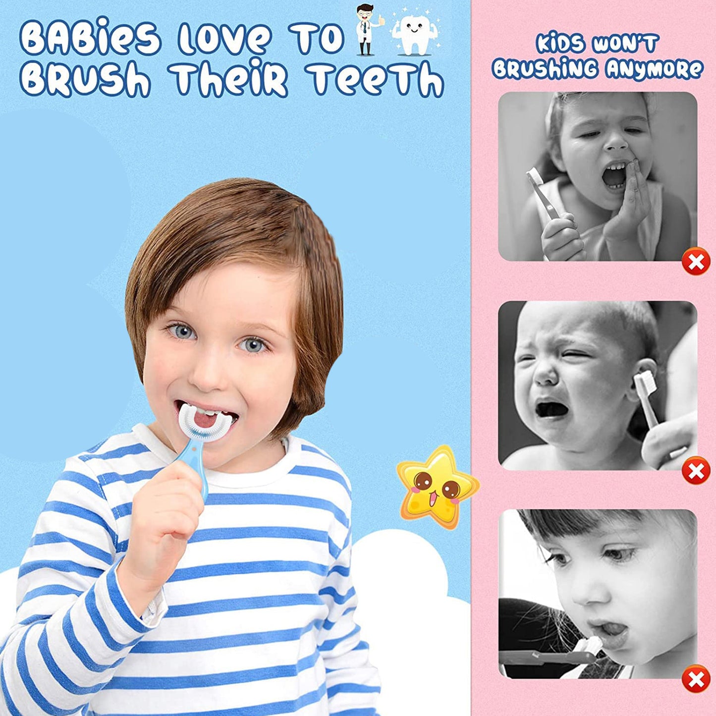 U-shaped Toothbrush For Kids Manual Whitening Toothbrush Silicone Brush Head For Kids Children Infant Toothbrush For 2-6 Years - Happy Price - Image 6