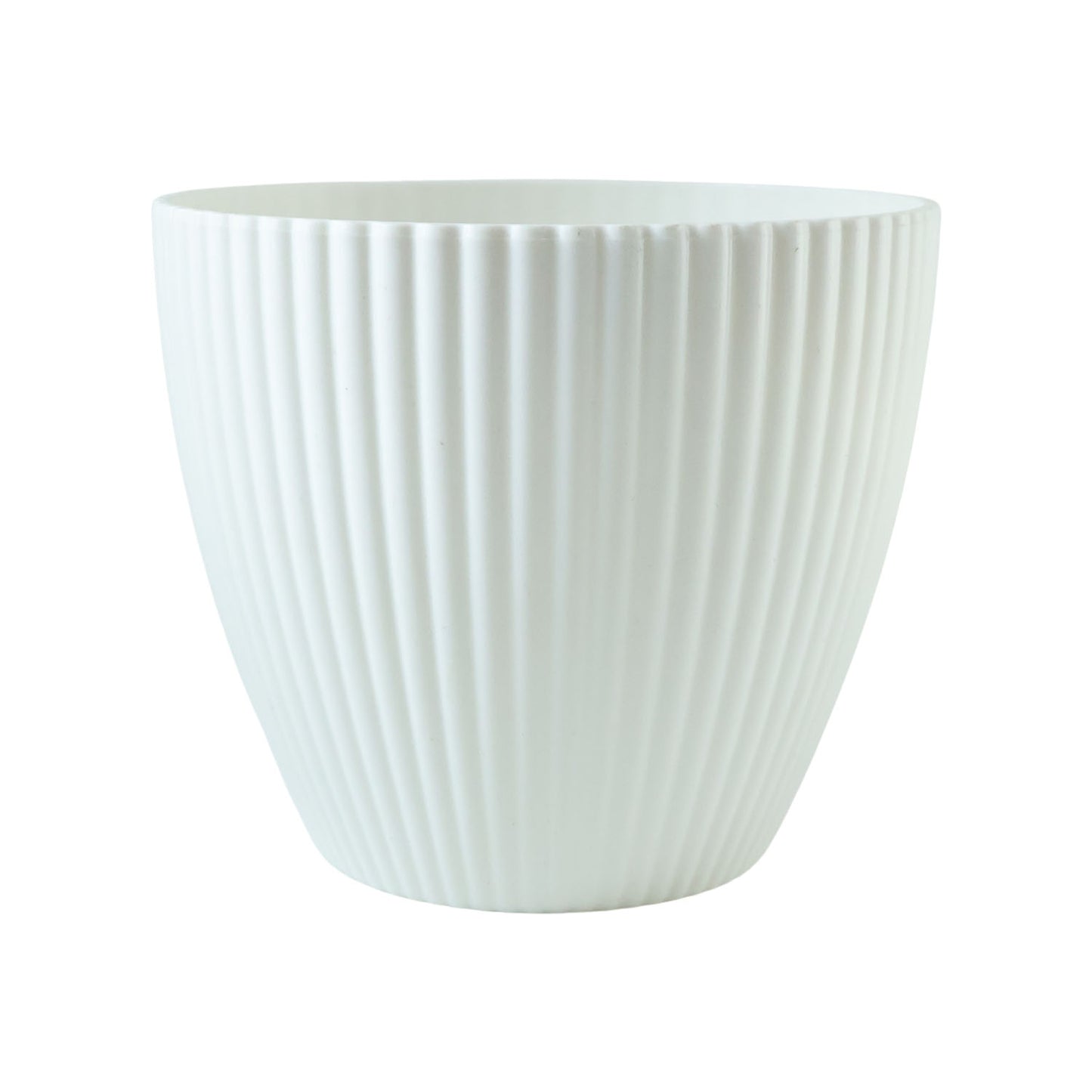 White Ribbed Decorative Flower Pot (1 Pc) - Modern Indoor Planter - Happy Price - Image 4