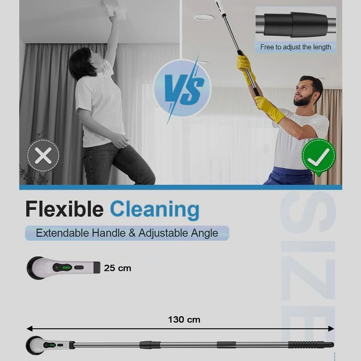 9-in-1 Electric Spin Scrubber Set with Extendable Handle & LCD Display - Happy Price - Image 3