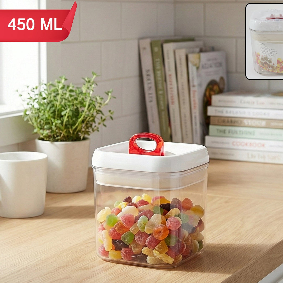 450 ML Airtight Food Storage Container with Red Lid (1 Pc) - Happy Price - Image 1