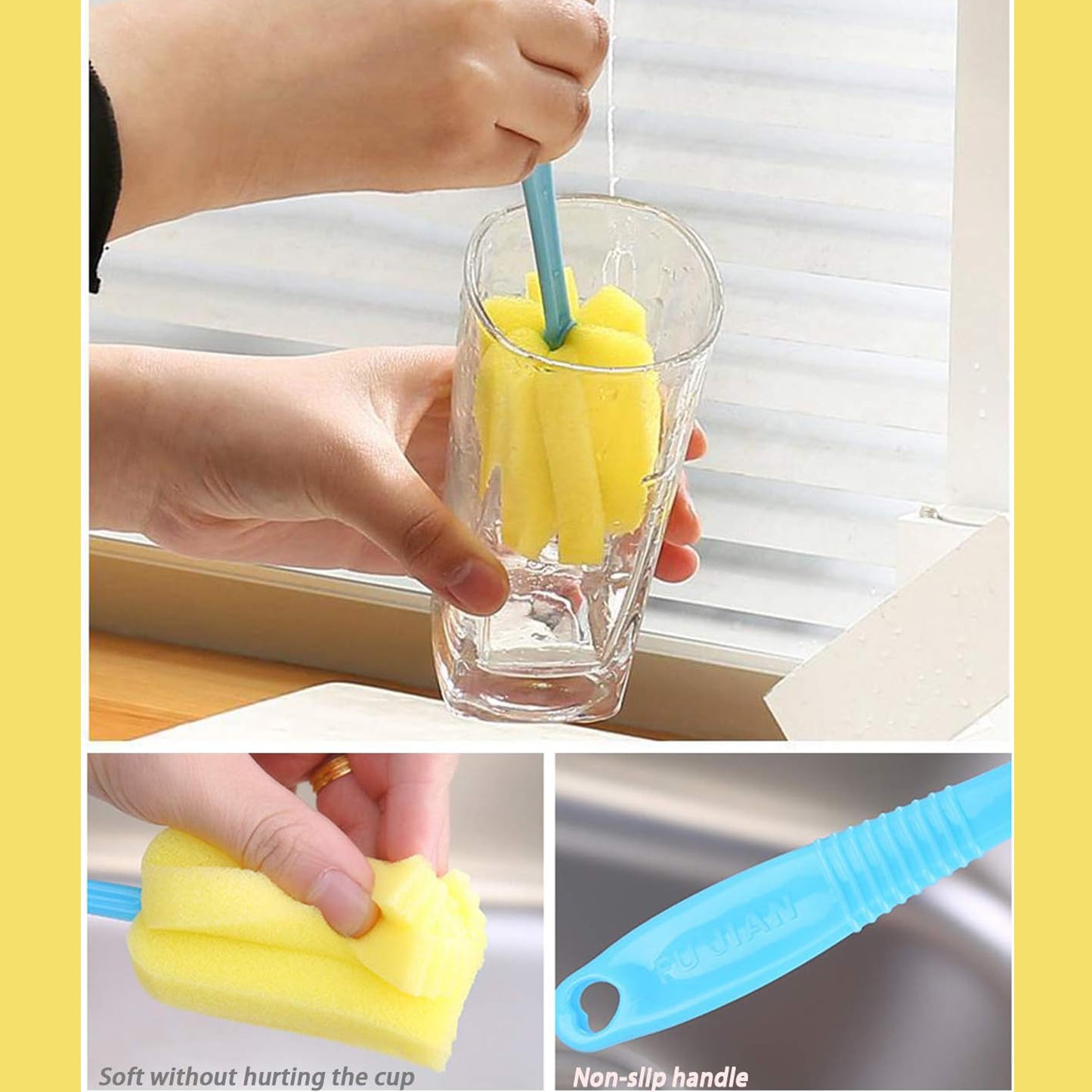 Sponge Cup Washing Brush Washing Cup Milk Bottle Cleaning Brush Kitchen Brush Water Cup Tea Cup Brush Sponge Head Household Kitchen Cleaning Tool (20cm) - Happy Price - Image 3