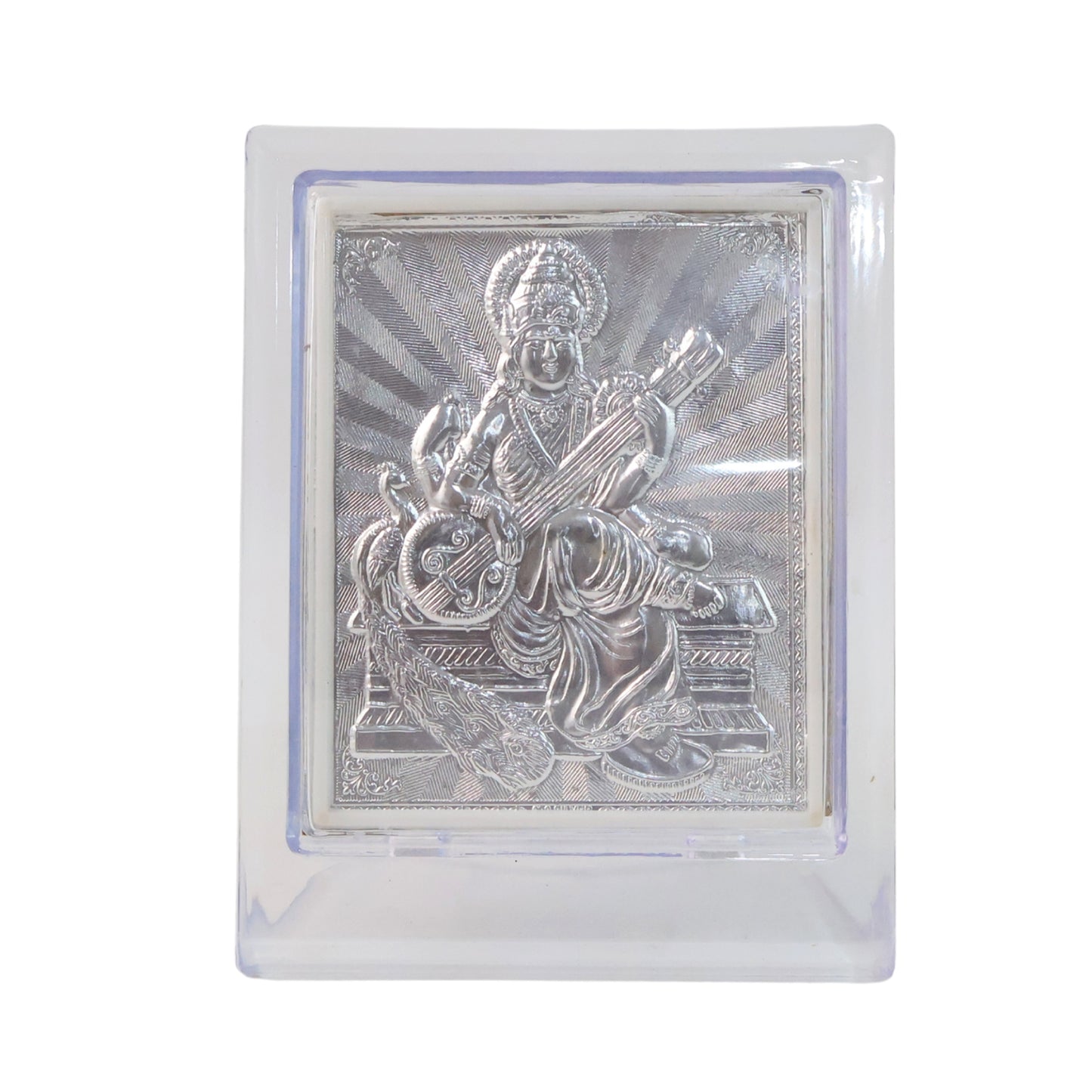 Silver Saraswati Maa Photo Frame with Stand - 1 Pc - Happy Price - Image 2