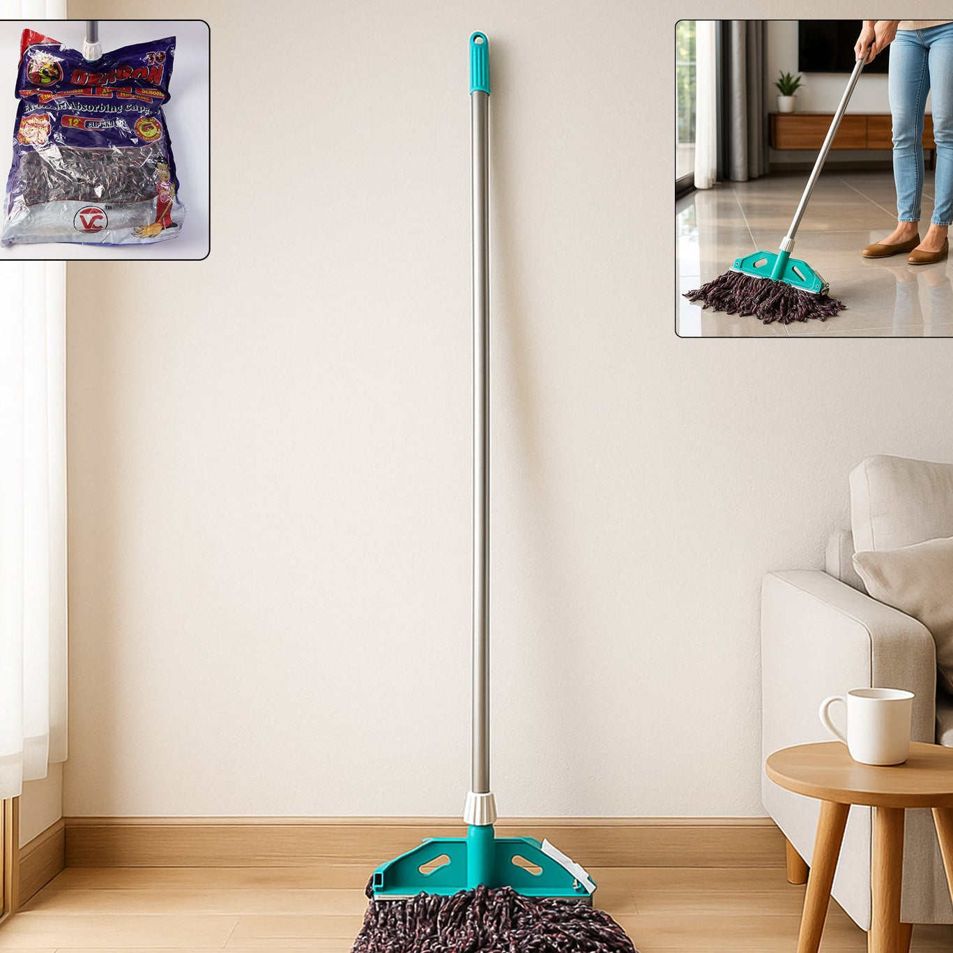 Cotton Yarn Floor Mop with Long Handle - 1 Pc - Happy Price - Image 1