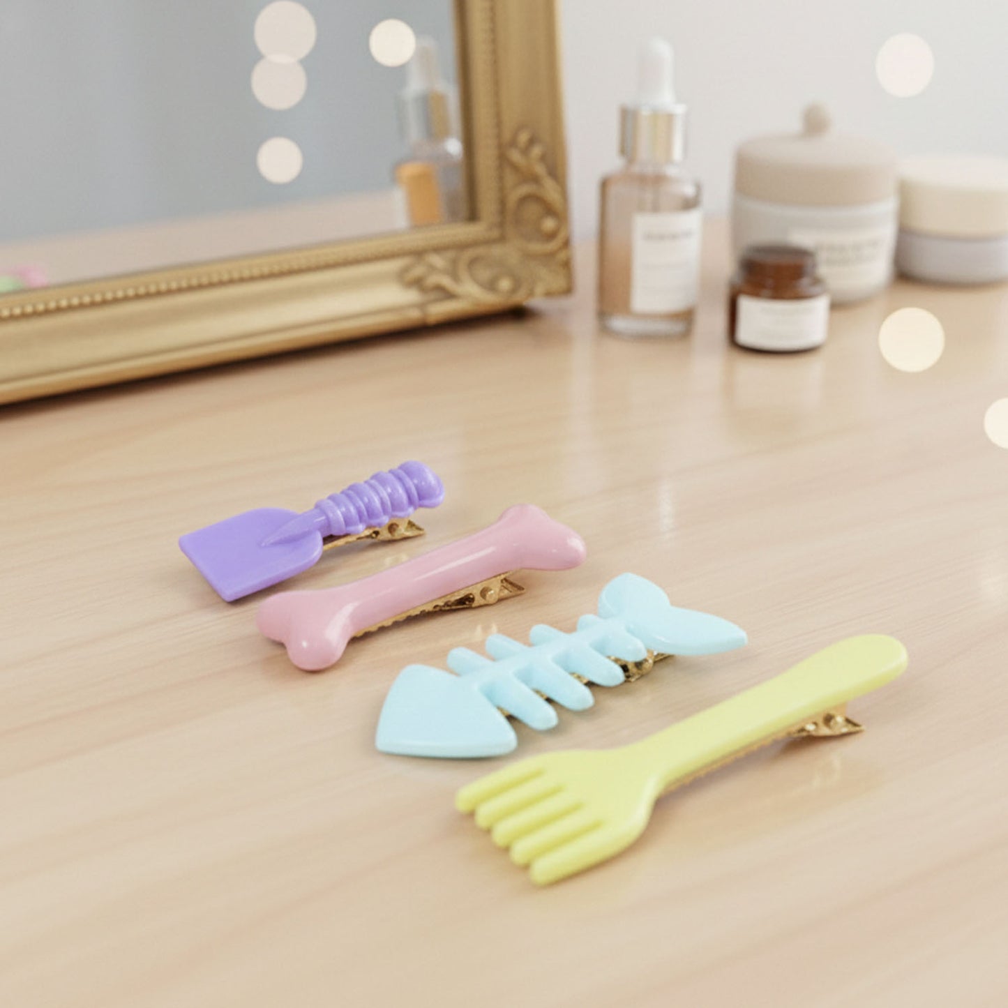 Cute Food Shape Hair Clip Set (4 Pc) - Fun Fork, Fish Bone, Drumstick & Spatula Designs - Happy Price - Image 6