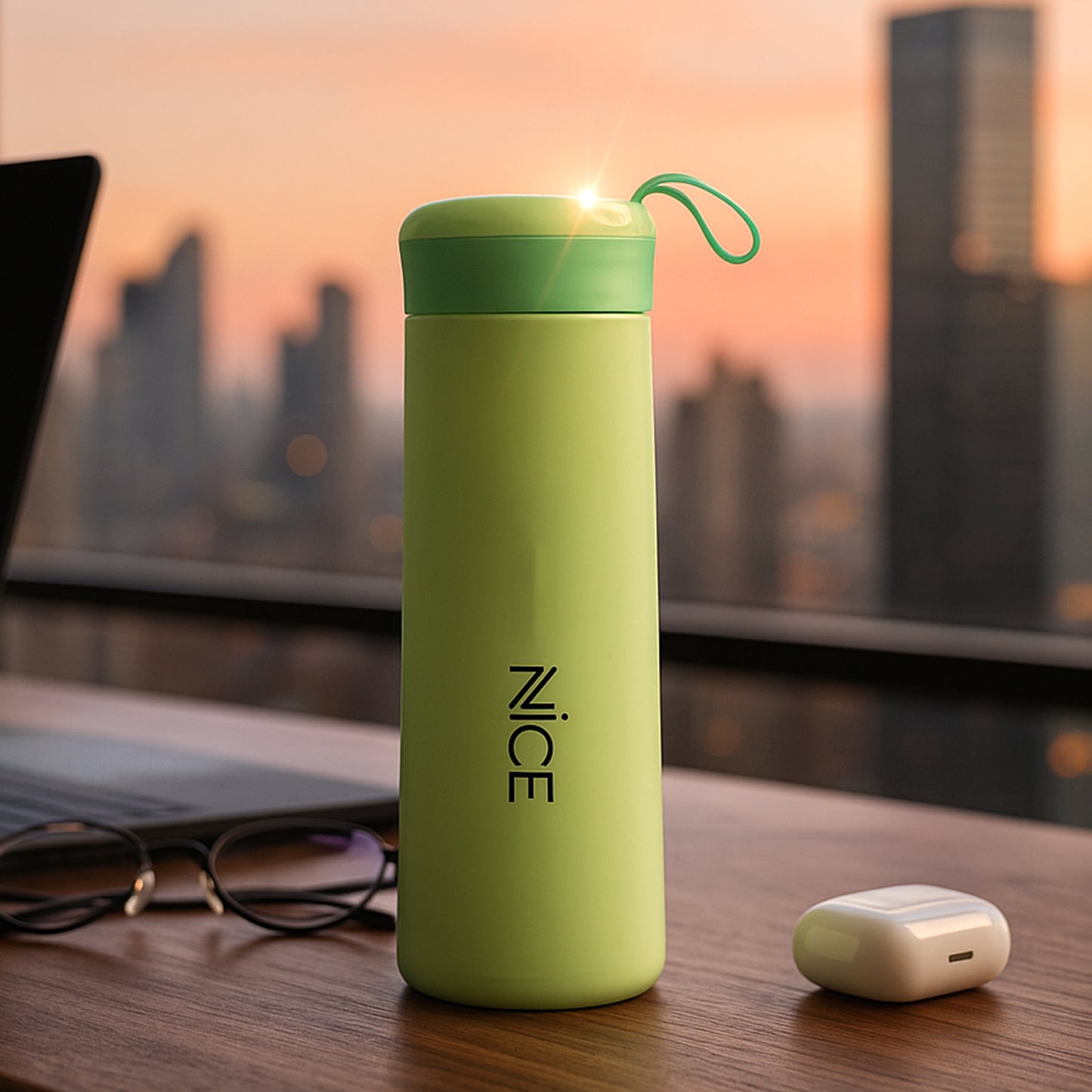 400ml Leak-Proof Plastic Flask with Strap - Green - Happy Price - Image 2