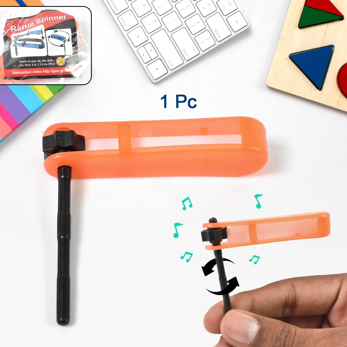 Small Colourful Non-toxic Plastic Rattle Spinner Toys For Babies Kids (1 Pc Mix Color Design) - Happy Price - Image 1