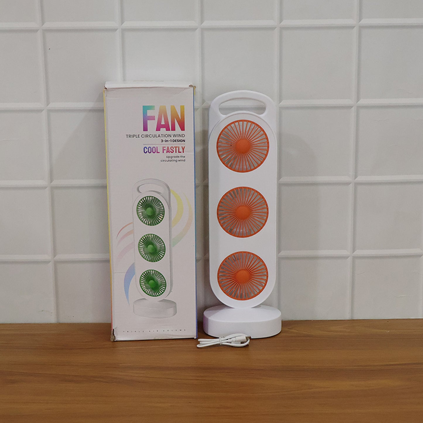 Portable Triple Head Table Fan - USB Rechargeable Personal Air Cooler (1 Pc) - Great Price - Image 7
