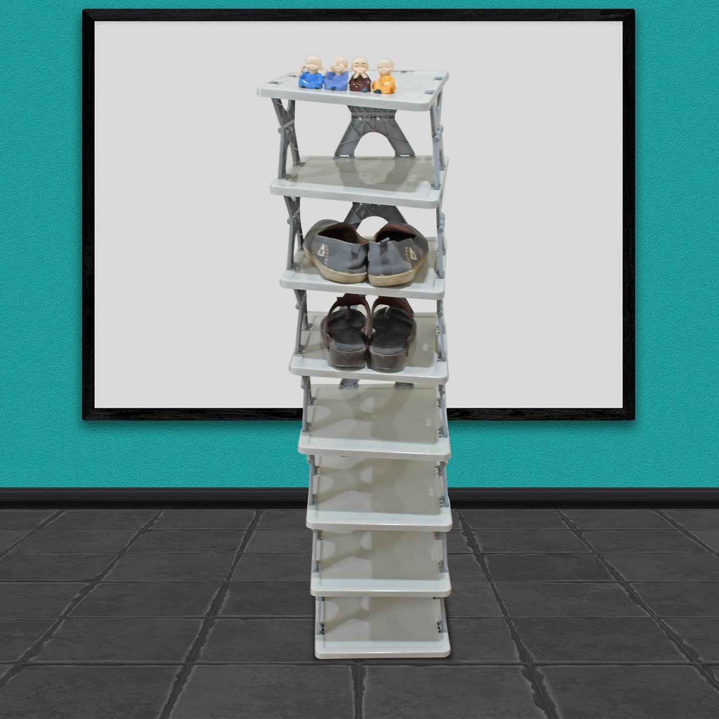 Smart Shoe Rack Shoes Stand Multifunctional Entryway Foldable Collapsible Door Shoe Rack Free Standing Heavy Duty Plastic Shoe Shelf Storage Organizer Narrow Footwear Home (1 Pc 4 Layer 6 Layer 8 Layer) - Happy Price - Image 4