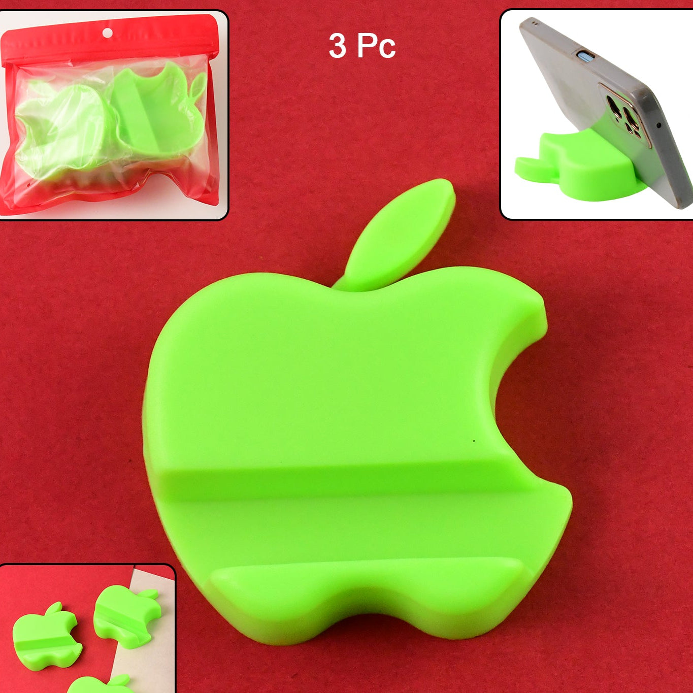 Apple-shaped Plastic Mobile Phone Holder (3 Pc Mix Color) - Happy Price - Image 1