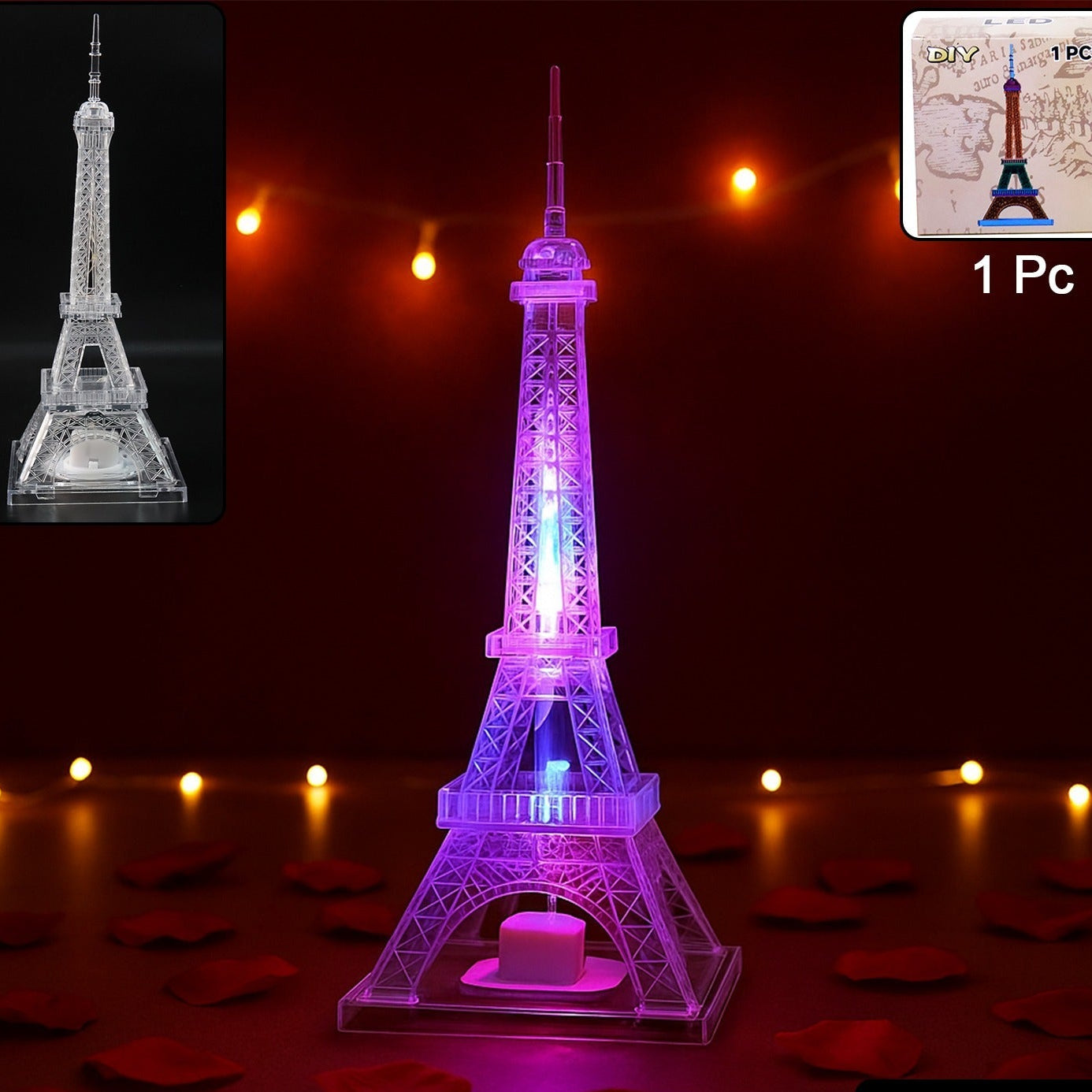 Eiffel Tower LED Night Light - Crystal Effect Multicolor Decorative Lamp (1 Pc) - Happy Price - Image 1