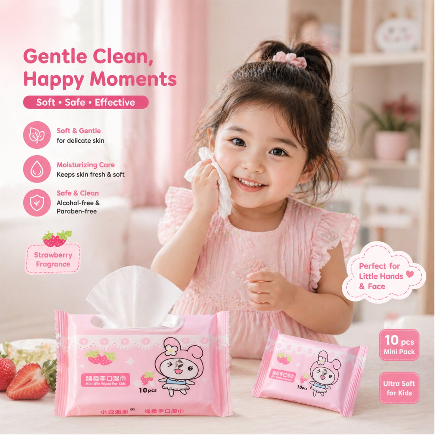 Cartoon Print Soft Wet Wipes - 100 Pieces (10 Packs x 10 Pc) - Great Price - Image 1